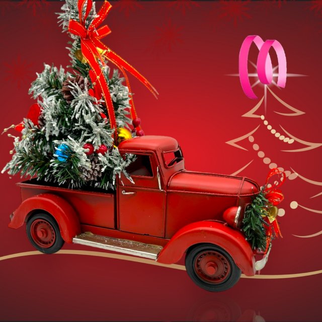 Natale 2023 Furgoncino Pick-Up Truck con Albero di Natale Rosso